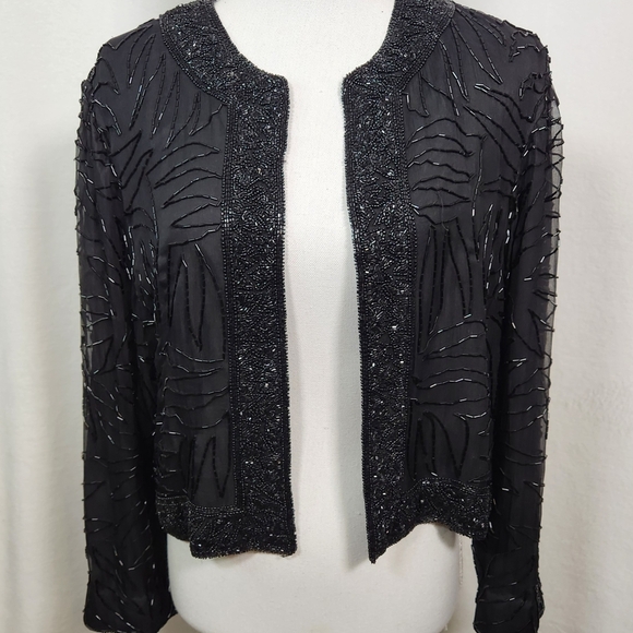 Vintage sequined Black cropped blazer with beaded detailing Approx SIZ - Picture 1 of 7